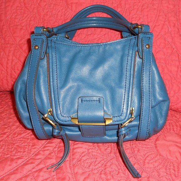 Kooba Bags Kooba Dark Teal Leather Satchel Unique Front Pocket